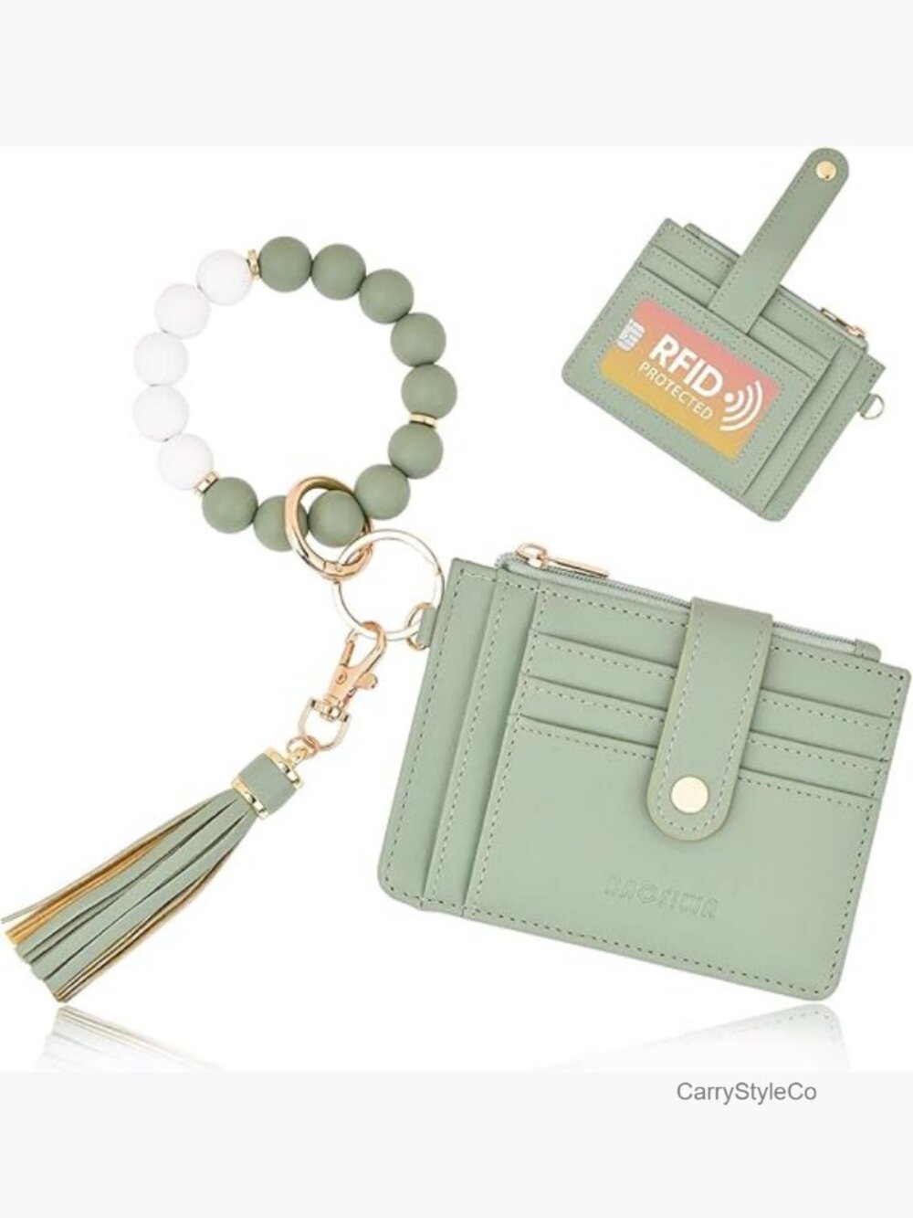 Silicone Beaded Keychain Wallet Wristlet Card Holder RFID Zipper Pocket